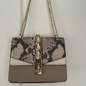 ALDO Elegant Snake Print Shoulder Bag - Black, Cream, and Gold